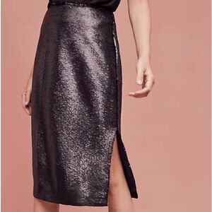 ANTHROPOLOGY Paper Crown sequin matte shiny two side slits skirt Black 6P